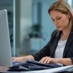 fleet manager sorting out documents fo the fleet insurance company to arrange new insurance cover