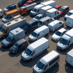 Variety of vehicles in parking area