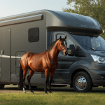 3.5 Tonne Horsebox with the owner and the horse at the side