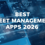 Best Fleet Management Apps with fleet management software in the background