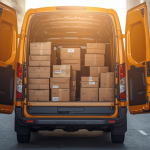 a courier van with parcels in the back looking for goods in transit insurance