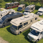 different size motorhomes in two rows, Motorhome Weight, Class and Licence Rules Guide