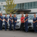 fleet of care providers near their office with they cars ready for work