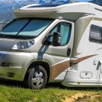 motorhome parked up on an hill resting