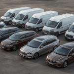 personal fleet with business fleet on the same yard, five cars and five vans in 2 lines