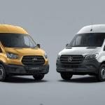 two vans, on the left a delivery, courier van and on the right is a standard van.